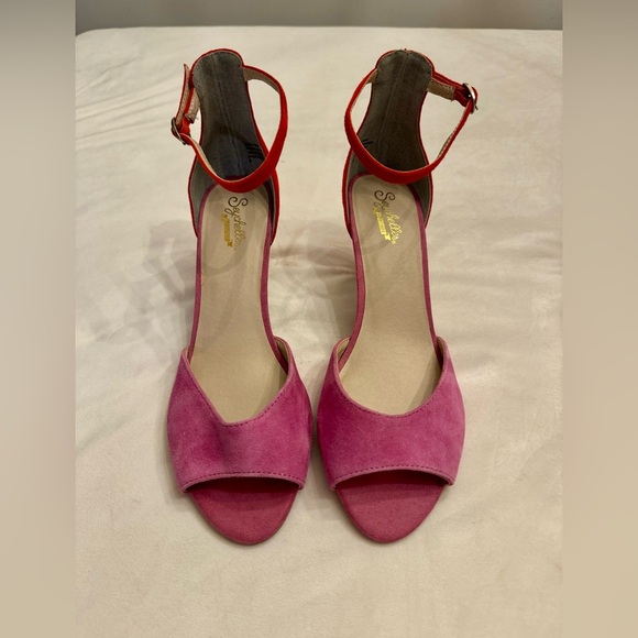 New! Seychelles Hazel Fuchsia and Red Suede Leather Ankle Strap Heels, sz 8 - Picture 6 of 14